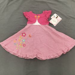 Youngland pink white check floral butterfly summer dress size 6 brand new
