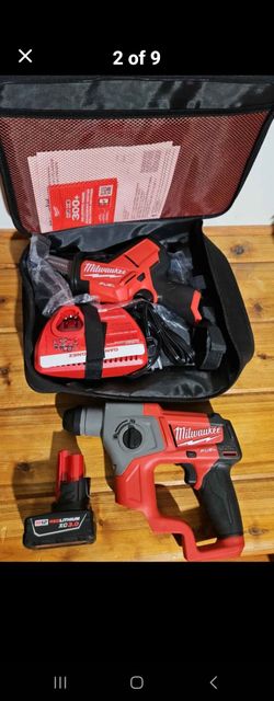 Milwaukee M12 'Fuel' hackzall, 5/8" SDS hammer drill, battery, charger, case kit.