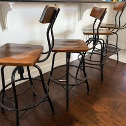 4 Threshold Adjustable Counter Stool Barstool Metal Frame Wood Seat Brown