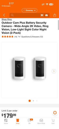 Ring Outdoor Cam Plus Battery Security Camera - Wide-Angle 2K Video, Ring Vision, Low-Light Sight Color Night Vision (2-Pack)