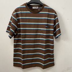 Miu Miu Striped Logo Jersey T Shirt Womens Size M