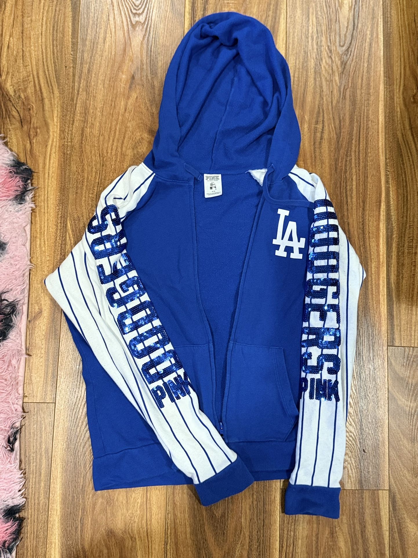 Bedazzled Pink Victorias Secret Dodgers Jersey Hoodie Medium