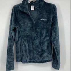 Columbia Womens Teal Furry Long Sleeve Pockets 1/4 Zip Pullover Jacket Size S