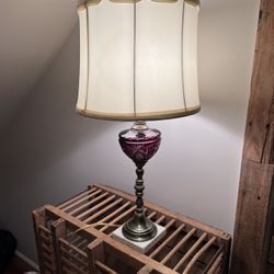 Reconditioned vintage farmhouse Bohemian ruby red cut-to-clear glass table lamp