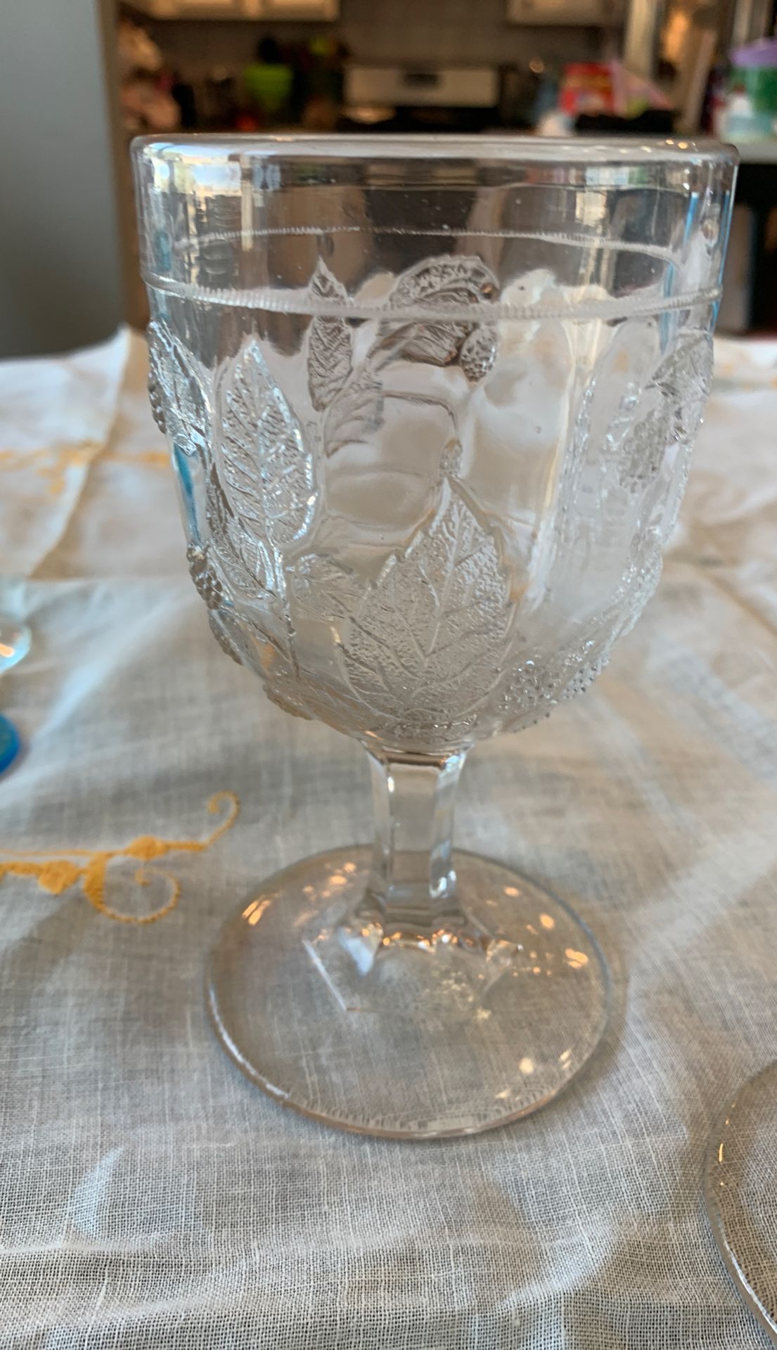 Pressed glass water goblets