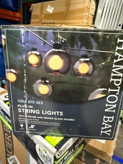 Hampton Bay 8-Light 10 ft. Black Indoor/Outdoor Plug-In String Light with Smoky Glass Shades and Incandescent Bulbs