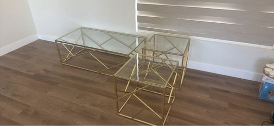 Glass and Gold Coffee Table Set