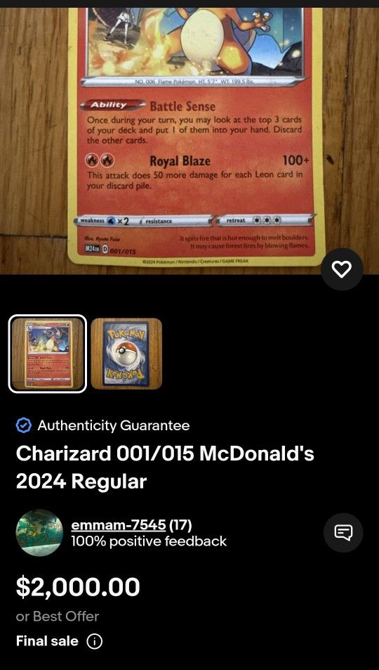 Charizard 001/015 McDonalds 2024 Regular *RARE CARD* Trading cards
