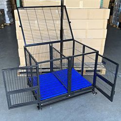 Brand New $190 Folding Heavy-Duty Dog Crate 41”x31”x34” Dual-Door Stackable Cage Kennel, Divider, Plastic Tray