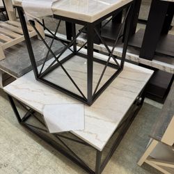 Two Piece Real Marble Cocktail And End Table Set  (Sold In Sets Only)