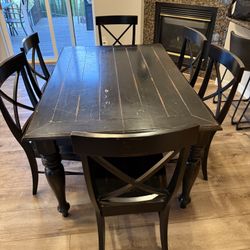 Wood Dining Table, 6 Chairs, 1 Bench