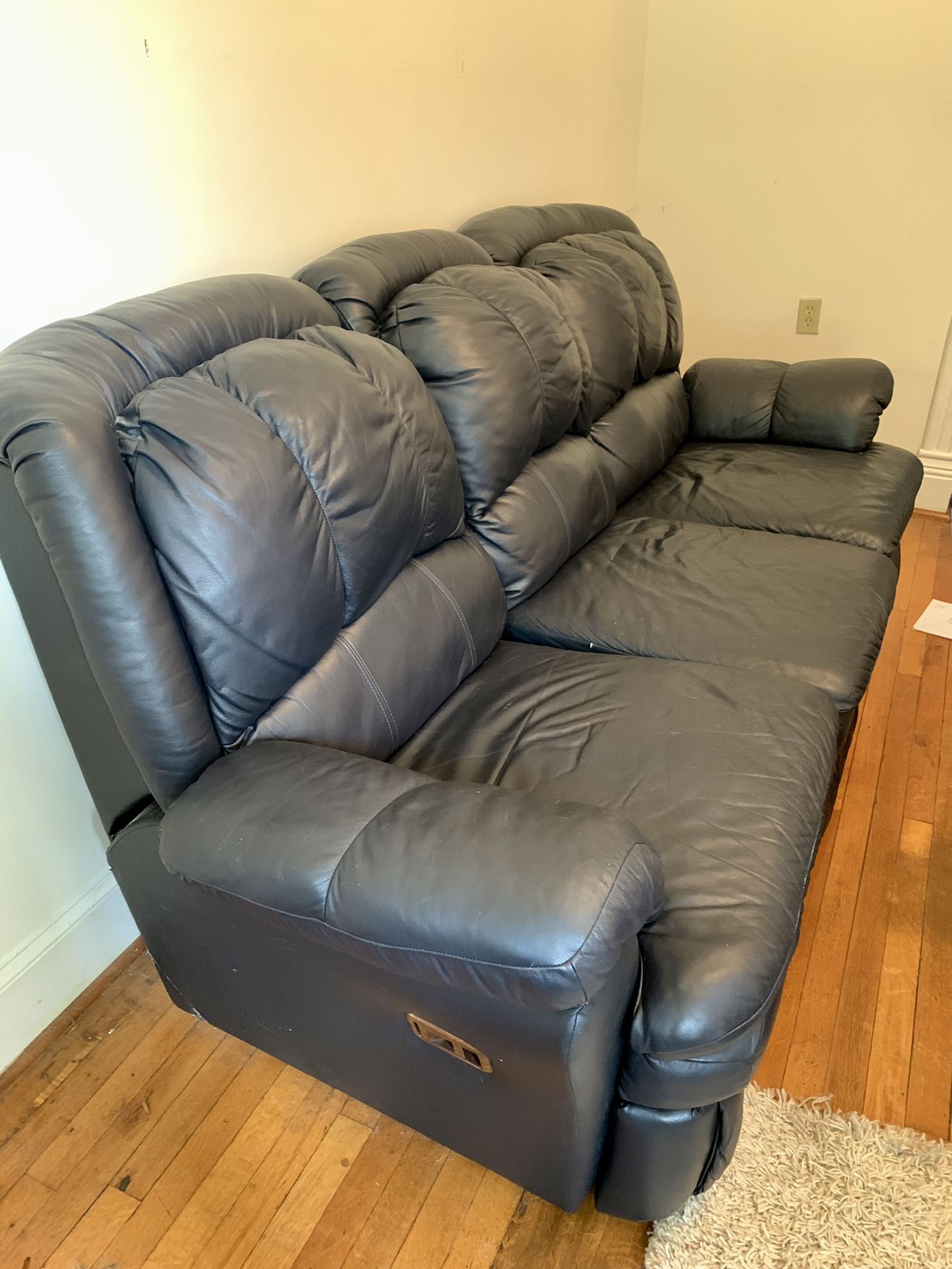 Navy Leather Recliner Couch