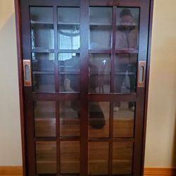 CD /DVD Window Pane Sliding Doors Media  Cabinet, Espresso