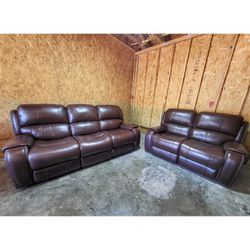 Genuine Leather Power Recliner Couch And Loveseat 