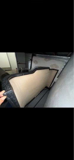 2 queen wood and beige upholstery frames 2 choose from, 1 Matress and one low & 1 regular b spring