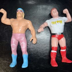Vintage 8" Titan Sports WWF Wrestlers 1984 Hot Rod Roddy Piper & 1986 Hulk Hogan Pink Pink Pants 