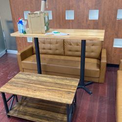 Coffee table and leather couch