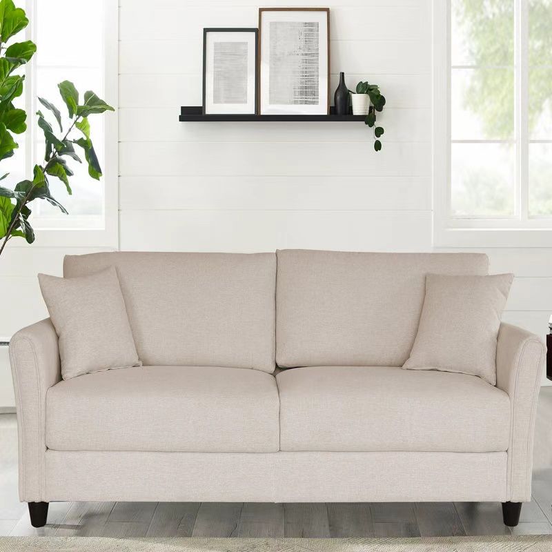 3 Seat Sofa, 85” Modern Upholstered Sofa with 2 Pillows and Solid Wood Frame, Linen Fabric Couch