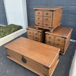 Solid Wood Furniture Set | 3 Side Tables + 1 Trunk Coffee Table | Sturdy & Functional