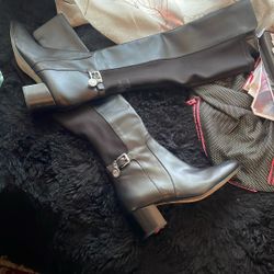 New Women Michael Kors Black Leather Carson Riding Boots Size 7 1/2