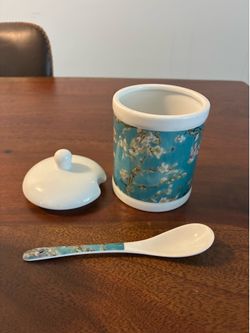 Original Van Gogh ceramic Storage Jar/ sugar storage Almond Blossom Design from Van Gogh museum