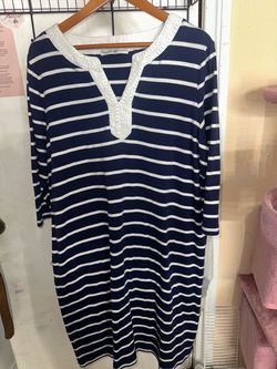 Navy Blue White Striped Tunic Dress