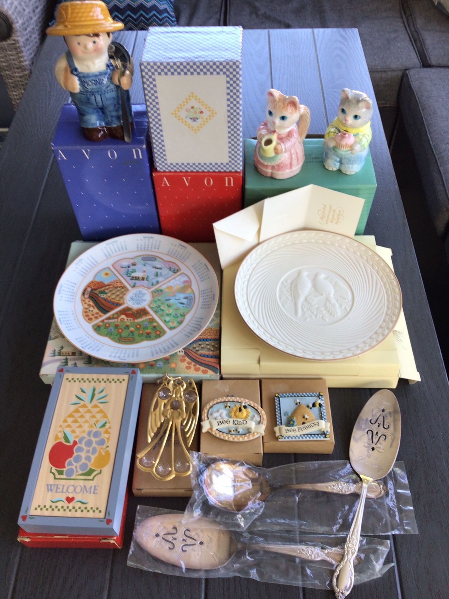 Vintage Avon Porcelain Plates Kitchen Items/Sets Sterling Silver Wedding Utensils NIB Never Used 1980’s