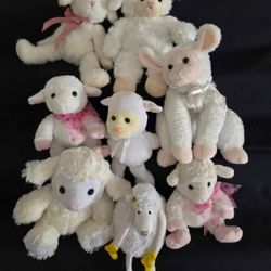8 Assorted Plush Easter White Lambs 