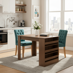 Homy Casa ELROY+LUCETTA 3PC Dining Set with Brown Table and 2 LUCETTA Green Dining Chairs Open Box