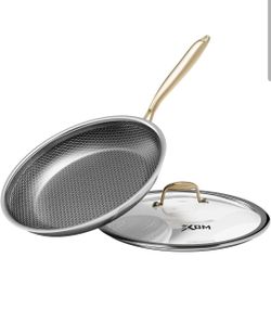 XBM Nonstick Frying Pan with Lid 10-Inch, Durable Stainless Steel Skillet