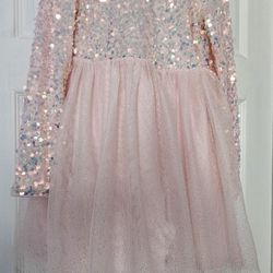 Girl's Pink Sequin Dress With Tulle (Size M 7/8)