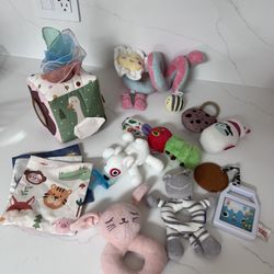 baby crinkle toys, rattles, sensory toys