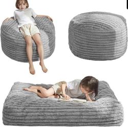 Kids Bean Bag Chair Bed Grey Convertible Floor Mattress Sofa for Playroom