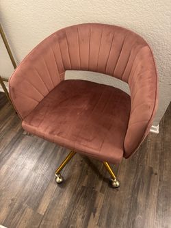 Pink Velvet Accent Chair with Gold Casters