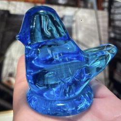 blue Blown Glass blue bird Sunny Day Bluebird  No damage signed See pictures about 4 inches tall