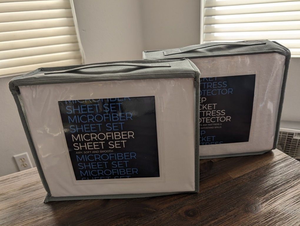 White Nolah Full Microfiber Bedsheets And Mattress Protector