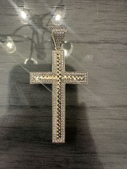 Solid 10k Two-Tone Gold Cross Pendant Charm Iced Out CZ Beautiful