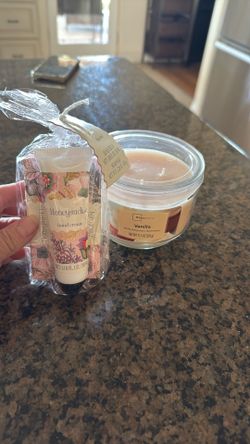Vanilla Candle & honeysuckle soap, and lotion bundle