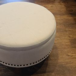 White Round Upholstered Storage Ottoman