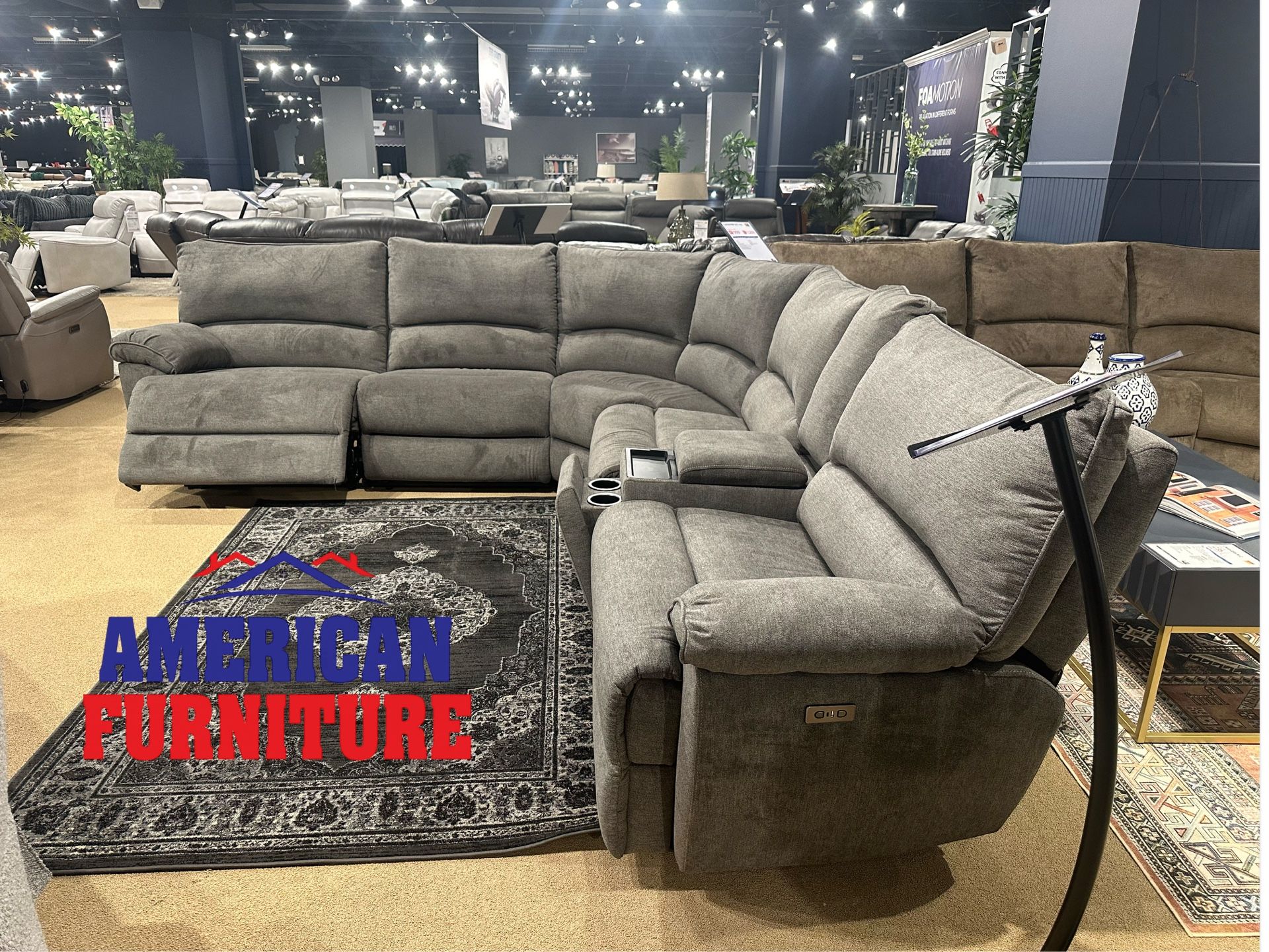 Gray Sofa Sectional 3x Power Recliners & Wireless Charger