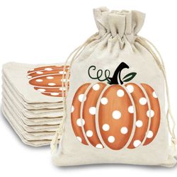 24 Pack Fall Burlap Bags Pumpkin Drawstring Bags