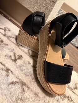 Black Platform Espadrille Wedge Sandals