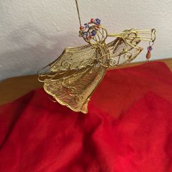 Wire Mesh Angel Playing Trumpet Ornament 