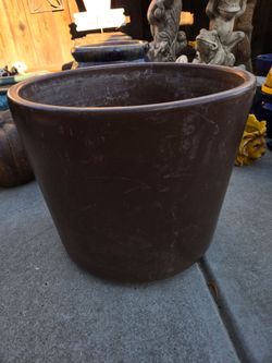 Large 14" Wide Brown Ceramic Planter