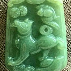 Burmese icy Type A Jadeite Jade Pendant Lucky Zodiac Dog.