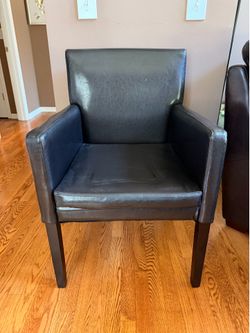 Dark Brown Faux Leather Accent Chair w/ Arms & Removable Cushion