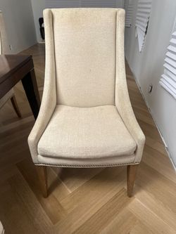 Linen Wingback Dining Chairs with nailhead trim 