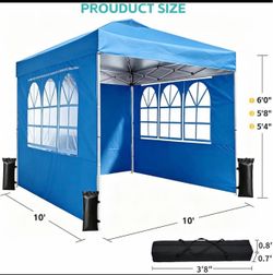 10x10 One Push Pop Up Canopy Tent with Vented Roof, BlueVented roof, 3 removable sidewalls