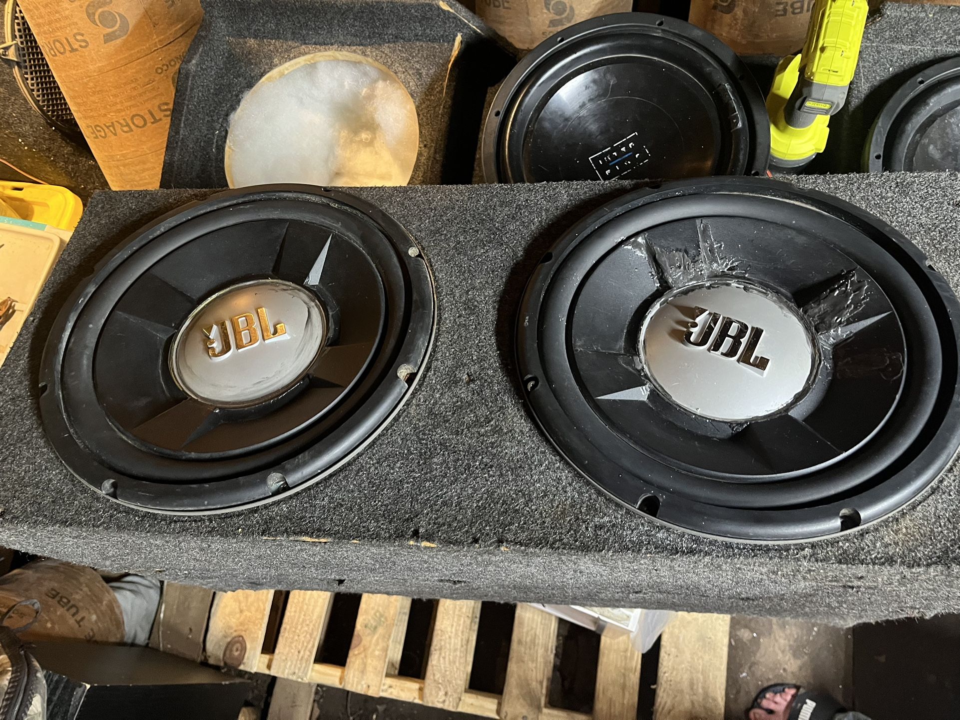 2 12 Inch JBL Subs In Box Subs Work Perfectly 1200 Watts Each Dual Voicecoils Box Isn’t Great But Works