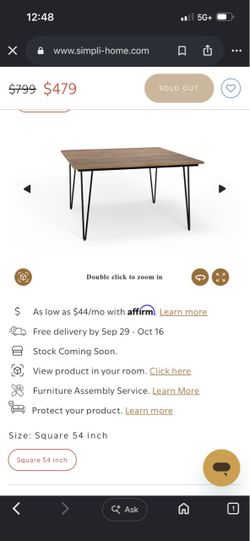 Brand New Simpli Home Hunter 54" Square Dining Table - Solid Wood